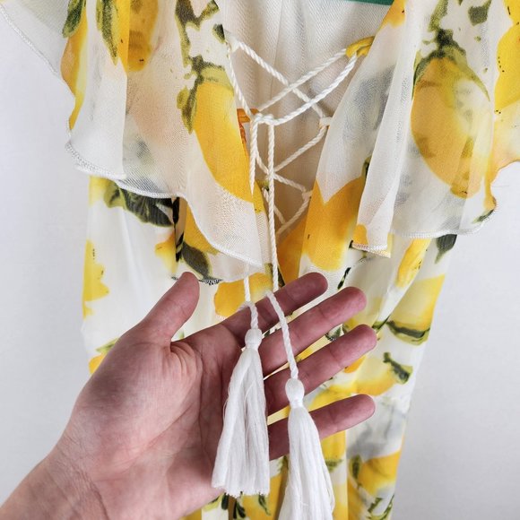 Meghan Los Angeles Lemon Ruffle High-Low Maxi Dress sz S - Picture 6 of 8